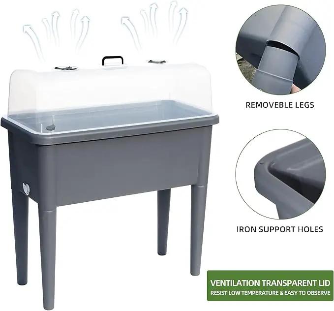 Dexceder 13.2 Gallon Self Watering Raised Garden Bed with Ventilation Transparent Lid Greenhouse, Deepen Vegetable Flower Box Planter Pot with Removeble Legs & Water Level Indicator (Deep Gray) by GreenHaven Gardens