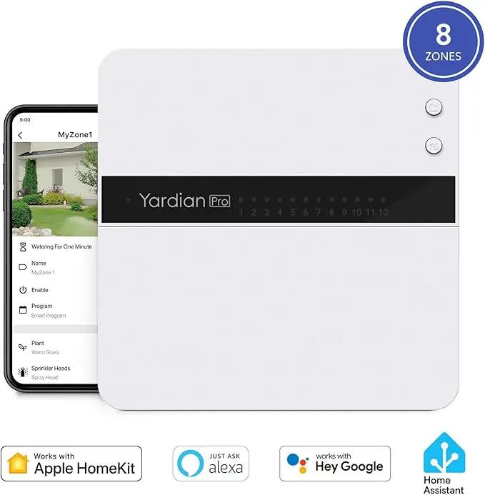 Yardian Pro Smart Sprinkler Controller 8 Zone - Control Buttons, Apple HomeKit, Alexa, Google Assistant and Home Assistant Compatible, Enhanced Wi-Fi, RJ45, Level VI Worldwide Power Supply by GreenHaven Gardens