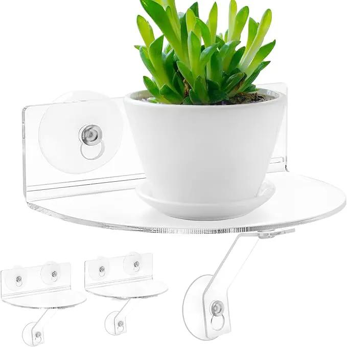 2-Pack Acrylic Window Plant Shelves with Suction Cups & Support Brackets - Semicircular Window Sill Extender for Herb Pots, Succulents, Flower Boxes, Micro Greens | Indoor/Outdoor Use by GreenHaven Gardens