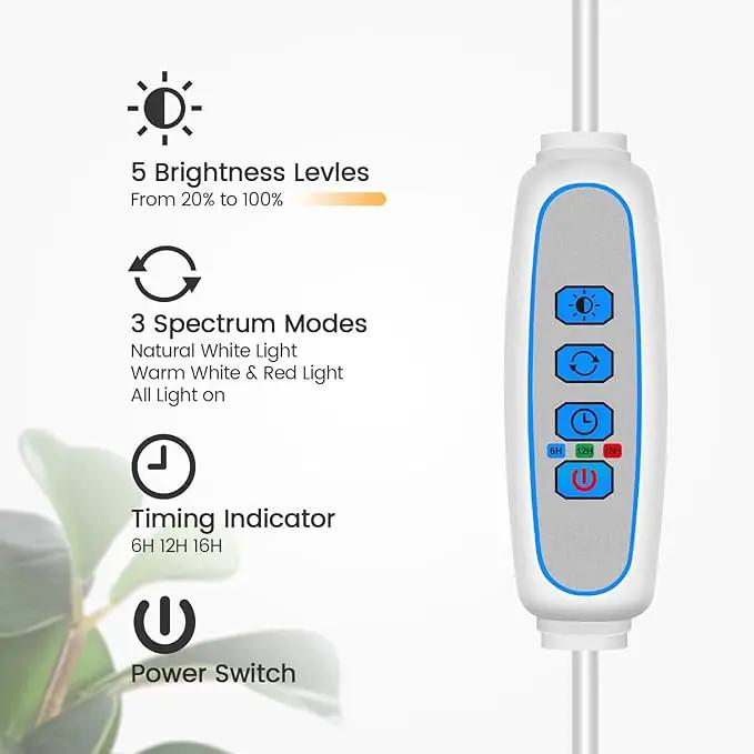 Garpsen Grow Lights for Indoor Plants, Dual-Head Full Spectrum LED Plant Light with Stand, 3 Color Modes Grow Lamp with Timer 6/12/16H, 5 Dimmable Levels, 168 LEDs and 67''Height Adjustable(White) by GreenHaven Gardens