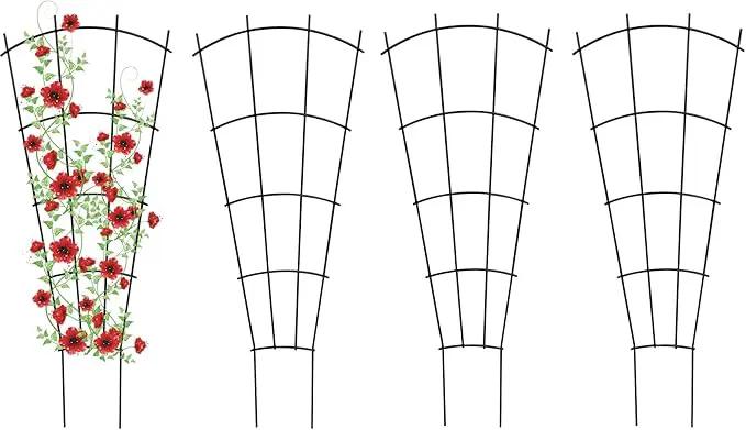 4 Pack 23'' Indoor Plant Trellis for Potted Plants Climbing, Outdoor Metal Garden Trellis Houseplants Flowers Vine Ivy,Fan Shape, Black by GreenHaven Gardens