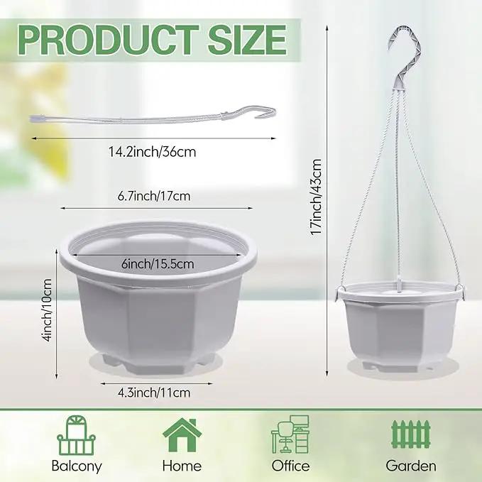Roshtia 24 Pcs Hanging Plastic Planter Pot with Hook Flower Pots Baskets Hanging Nursery Planter Holder for Outdoor Indoor Plant Garden(Ceramic White,6.7 Inch) by GreenHaven Gardens