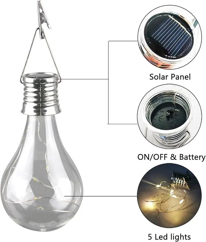 pearlstar Solar Light Bulbs Outdoor Waterproof Garden Camping Hanging LED Light Lamp Bulb Globe Hanging Lights for Home Yard Christmas Party Holiday Decorations (6 Pack-Clear Bulbs) by GreenHaven Gardens