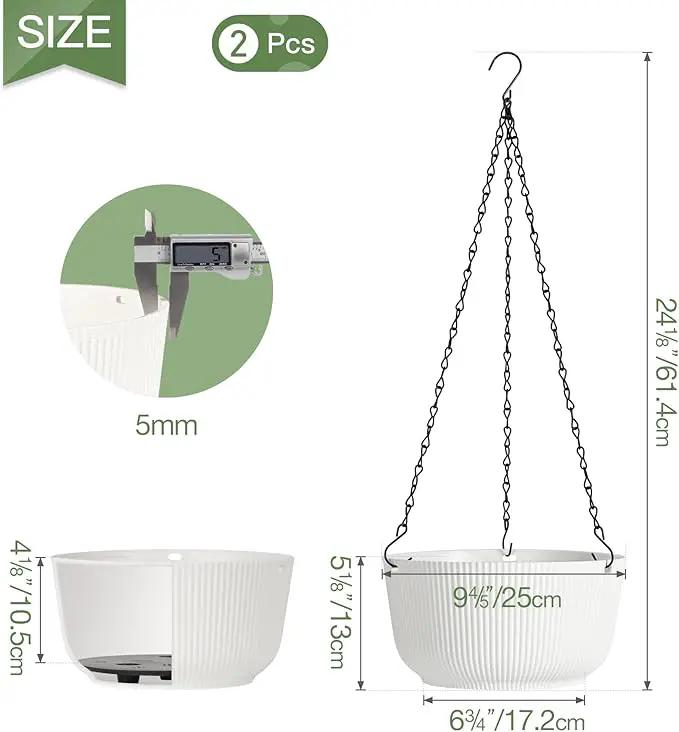 T4U 10 Inch Hanging Planters for Indoor Outdoor Plants, 2 Pack White Self Watering Hanging Plant Pot, Hanging Pots Set with Drainage Hole & Plug & Chain with 3 Hooks for Garden Home Decor by GreenHaven Gardens