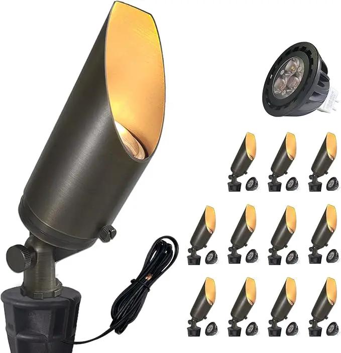 COLOER Brass Landscape Spotlights,12 Pack Spotlight Fixture Outdoor with 5W Aluminum Housing MR16 LED Bulb 2700K 450LM,12V AC/DC Low Voltage Landscape Lighting, Uplight for Garden and Patio(103B) by GreenHaven Gardens