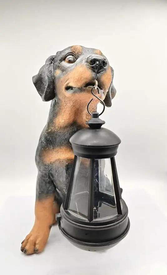 Garden Dog Statues Outdoor Decor, 10.6" Solar Light Dog Statue with Lantern, Puppy Solar Dog Figurine Sculpture for Outdoor Gardens Patio, Lawn, Yard, Housewarming Ornament Gift by GreenHaven Gardens