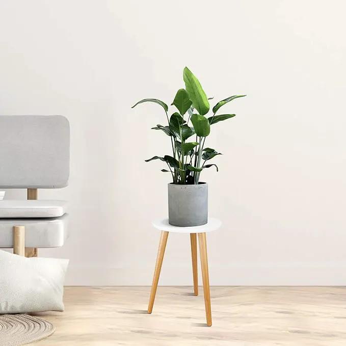 Uneedem Wood Mid Century Plant Stand for Indoor Plants, Modern Table, Tall Holder for Flower Pots, Small Round Side/End Table(A2 White, High: 16.5") by GreenHaven Gardens
