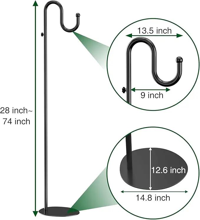 74" Shepherds Hook Stand for Plant: Hanging Bird Feeders, Plants, Lanterns, Wreath and Wind Chimes, Adjustable Free Standing Pole Holder with Heavy Duty Base for Indoor & Outdoor, Holds Up to 20 LBS by GreenHaven Gardens