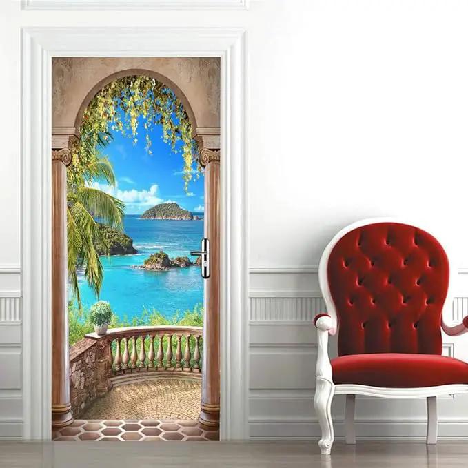 3D Door Stickers Murals - Landscape - Peel and Stick - Waterproof & Washable - Matt Finish - 34.6" x 78.7" - White - Door & Wall - Adults - Reusable - PVC - Rectangular - Decals by GreenHaven Gardens