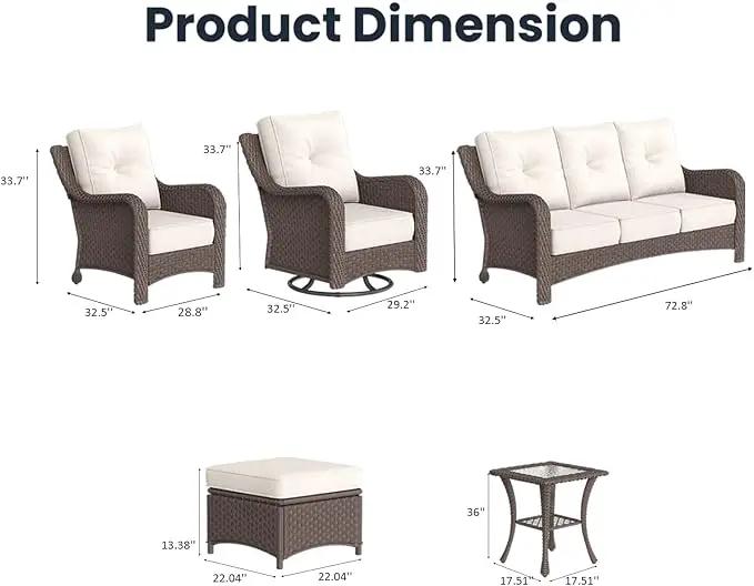 9 Pieces Outdoor Patio Furniture Sets with Rocking Swivel Chairs with 6-inch Thick Cushion and Side Table for Deck Lawn by GreenHaven Gardens