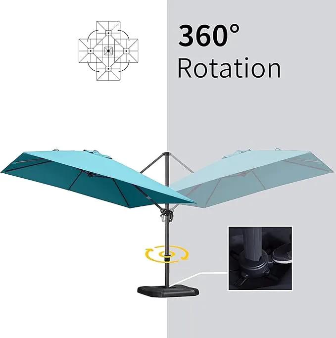 PURPLE LEAF 10' X 13' Patio Umbrella with Base Outdoor Cantilever Rectangle Offset Umbrella with 360-degree Rotation for Garden Deck Pool Patio Turquiose by GreenHaven Gardens