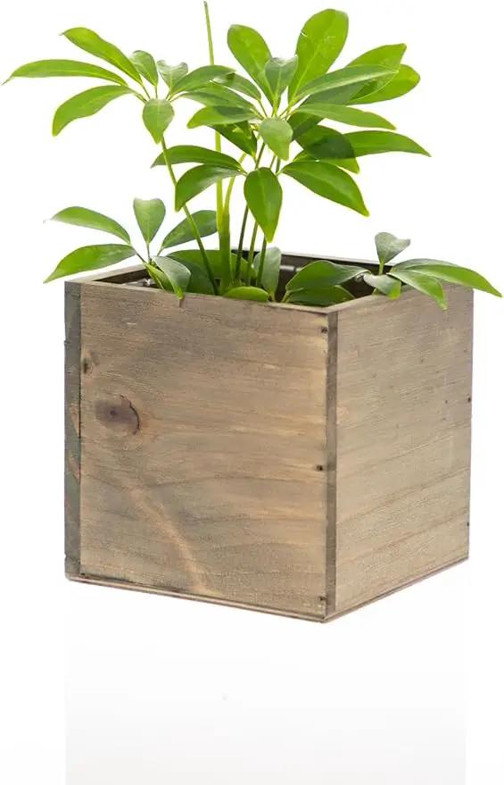 Wooden Planter Box, Rustic Barn Wood with Plastic Liner l Garden Decor l Restaurant and Wedding Decorations l Wedding Bouquets, Table Centerpiece (5x5 Set of 4, Natural) by GreenHaven Gardens