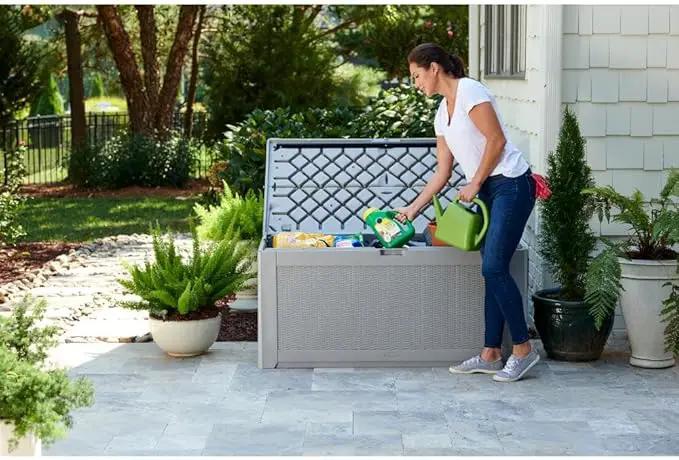 Rubbermaid Extra Large Resin Outdoor Storage Deck Box (134 Gal), Weather Resistant, Gray, Deck Organization for Home/Backyard/Pool Chemicals/Toys/Garden Tools/Porch/Patio Cushions by GreenHaven Gardens