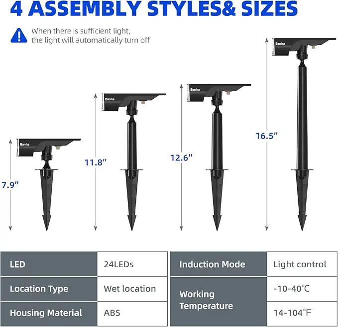 Barrina 36 LEDs Landscape Solar Spotlights, Solar Powered Dusk-to-Dawn Outdoor Garden Lights, 6500K & 2700K, 360° Horizontal Adjustable Spotlights for Garden Yard Patio Driveway Porch, 4 Packs by GreenHaven Gardens