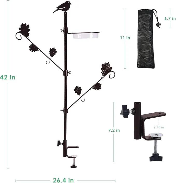 Urban Deco Deck Pole Porch Multi-Hook Bird Feeder Hooks for Deck Kit with Feeder Polyester and with 2 Adjustable Branches and Plastic Water Bowl by GreenHaven Gardens