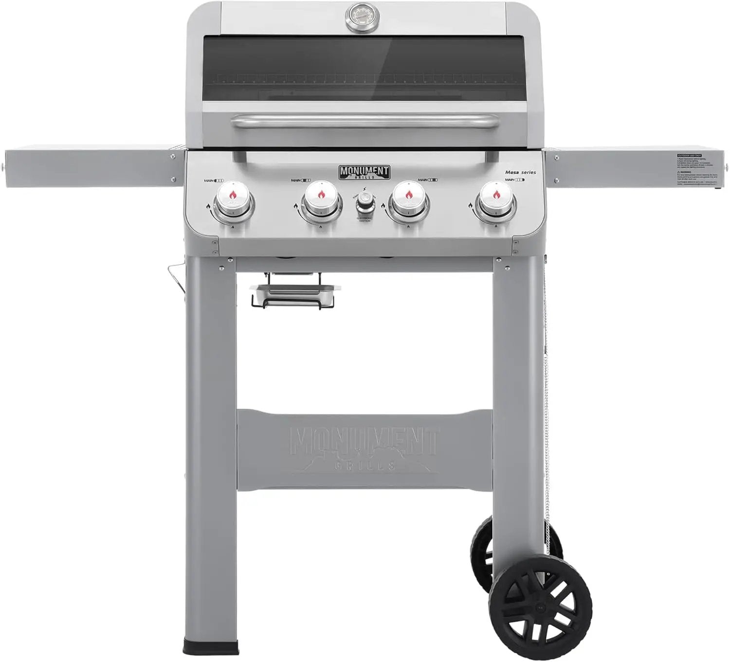 Monument Grills 4-Burner Liquid Propane Gas Grill, Silver Stainless Steel Grill Outdoor Patio Garden Barbecue Grill with Clearview® Lid and One Foldable Shelf, Mesa400MF by GreenHaven Gardens