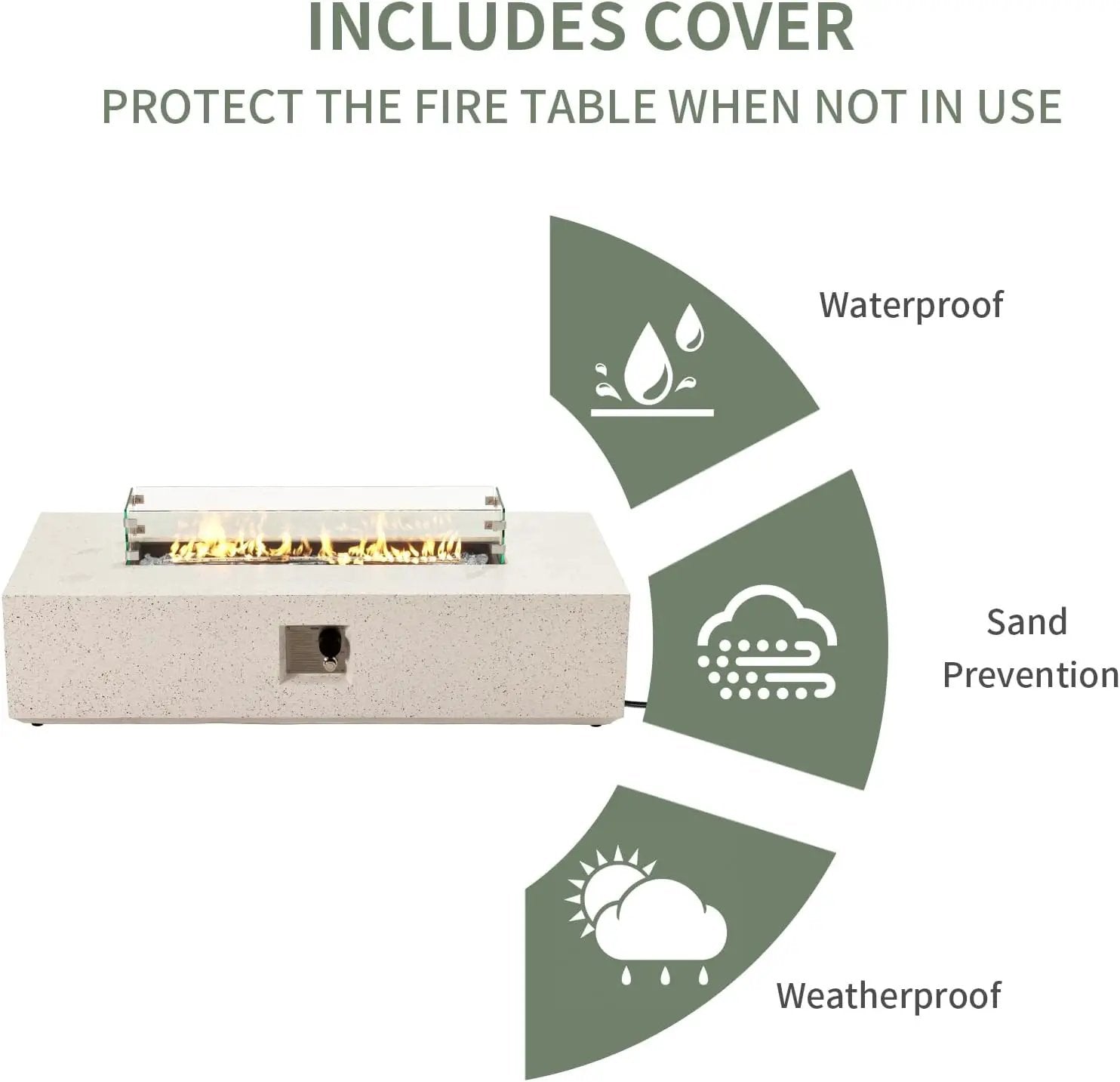 COSIEST Outdoor Propane Fire Pit Table, 56" x 28" Rectangle Terrazzo White Concrete-Like Finish, CSA Certified, 50,000 BTU Stainless Steel Burner w Transparent Gray Fire Glass, Wind Guard, Raincover by GreenHaven Gardens