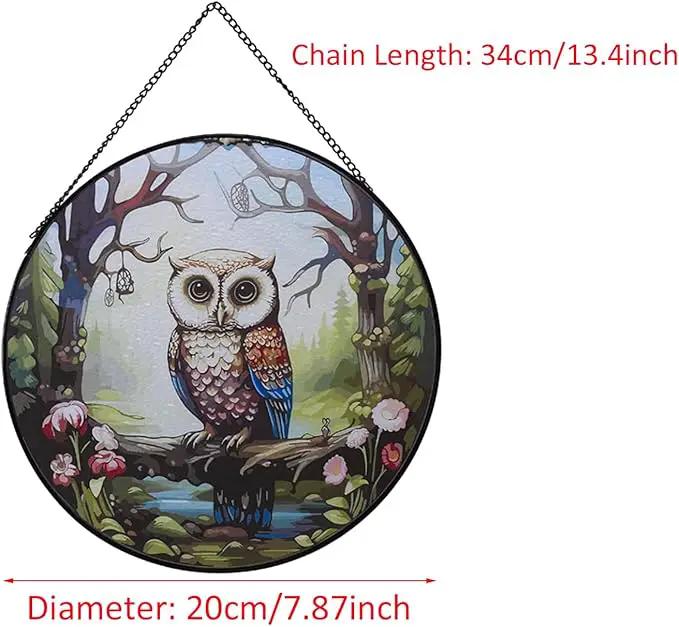 Hanging Stained Glass for Windows,20cm/7.87inch Owl Suncatcher Stained Glass Garden Hangings Ornaments Mother's Day Valentine's Day Halloween Fall Christmas Decor for Home (A Style) by GreenHaven Gardens