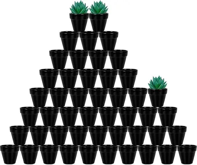 vensovo 48 Pcs 2" Tiny Ceramic Plant Pots with Drainage Hole - Black Small Mini Ceramic Pottery Planter Ideal for Indoor/Outdoor Plants, Crafts, Wedding Favors by GreenHaven Gardens