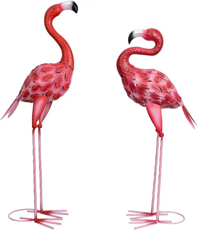 2Pcs Metal Flamingo Statues, Hot Pink Flamingo Outdoor Decor for Garden Home Patio Lawn Backyard Ornaments by GreenHaven Gardens