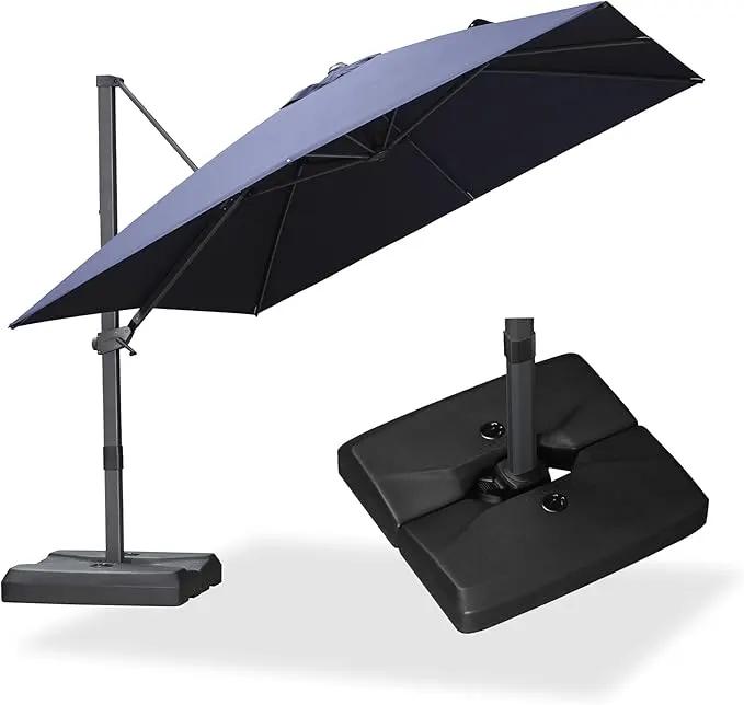 PURPLE LEAF 10' × 10' Patio Cantilever Umbrella with Base Outdoor Square Adjustable Offset Umbrellas with 360-degree Rotation and 8 Heavy Duty Metal Ribs for Garden Deck Pool Navy Blue by GreenHaven Gardens