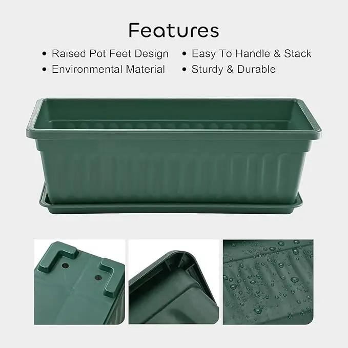 GROWNEER 3 Packs 17 Inches Green Flower Window Box Plastic Vegetable Planters Long Pots with 15 Pcs Plant Labels for Outdoor Indoor Windowsill Patio Garden Home Decor Porch by GreenHaven Gardens
