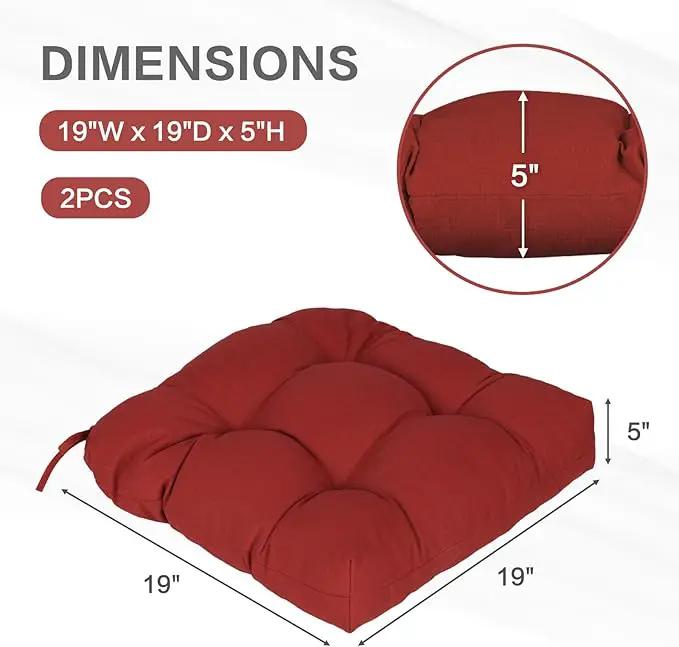 Aoodor 19" x 19" x 5" Tufted Outdoor Chair Cushions, Water Resistant & Fade Resistant Polyester Dining Chair Pads with 2 Straps for Patio Furniture, Set of 2 by GreenHaven Gardens