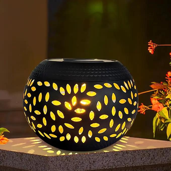 Solar Table Light Outdoor Waterproof- Solar Powered LED Lamp Hollowed-Out Black Metal Desktop Decorative Lantern for Indoor Desk Bedroom Patio Garden Pathway Yard by GreenHaven Gardens