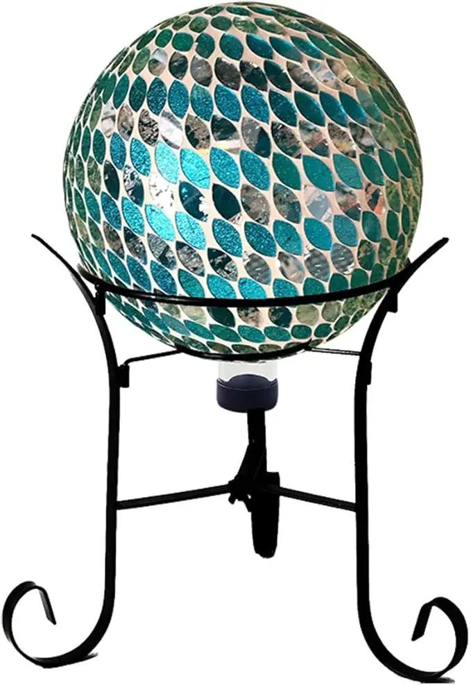 Alpine Corporation 10" Diameter Indoor/Outdoor Glass Mosaic Gazing Globe Yard Decoration, Blue Mosaic Petals Design by GreenHaven Gardens