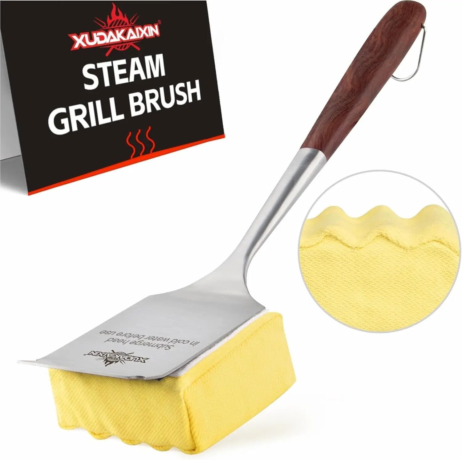 Bristle-Free Steam Grill Brush,with Extended Luxurious Rosewood Handle,Unique Seamless-Fit Scraper Tool,BBQ Replaceable Cleaning Head,Grill Cleaner for Outdoor Grill,Gifts for Men/Dad by GreenHaven Gardens