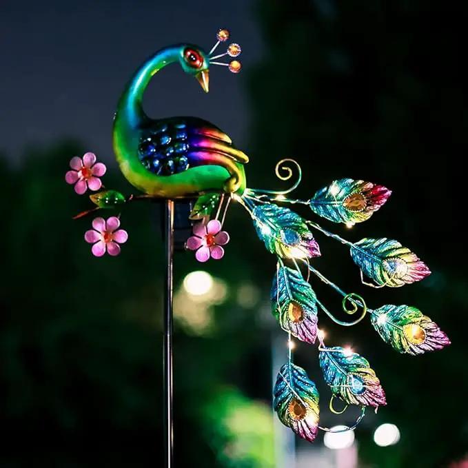 VEWOGARDEN Peacock Solar Lights Outdoor Metal Solar Garden Lights Solar Pathway Lights Outdoor Waterproof LED for Patio Lawn Yard Decorations by GreenHaven Gardens