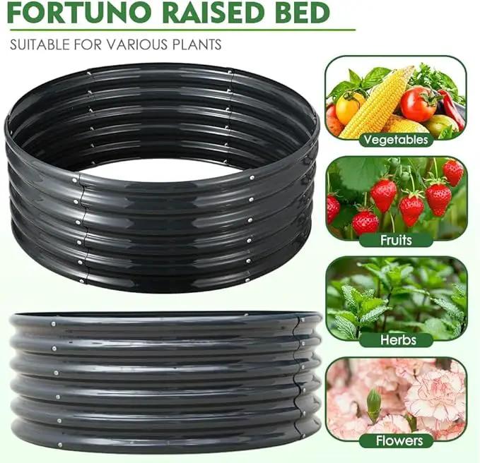 FORTUNO 2 Pcs 2 Ft Round Raised Garden Bed Box Galvanized Metal Outdoor High Flower Bed Steel Patio Ground Planter for Planting Vegetables and Herbs, Dark Grey by GreenHaven Gardens