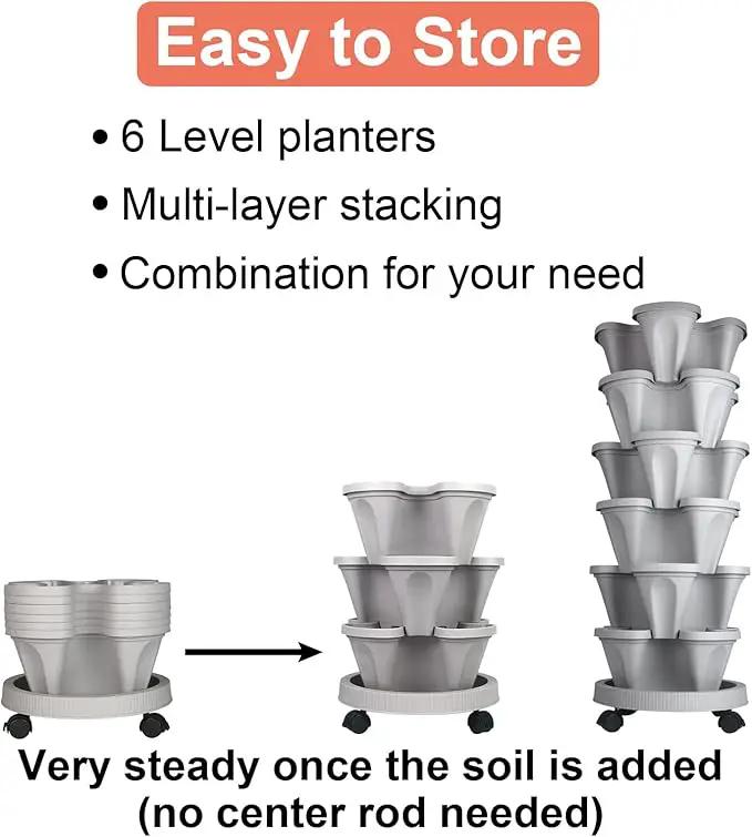 Vertical Planter 6 Tier Stackable Planters Garden Planters Strawberry Herb Flower and Vegetable Planter Indoor Outdoor Gardening Pots with Removable Wheels and Tools 2-Pack by GreenHaven Gardens