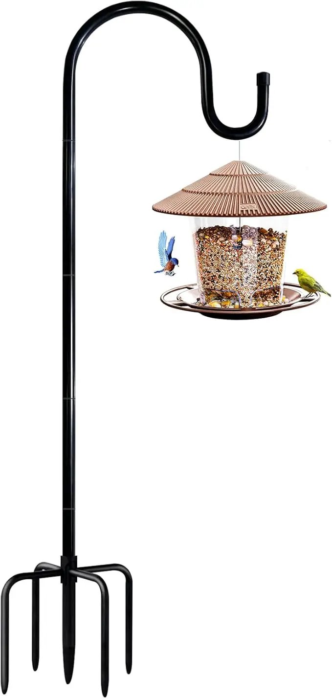 76 in Outdoor Shepherd Hooks for Hanging Plants, Garden Adjustable Heavy Duty Hummingbird Feeder Pole Stand Hanger with Stand for Solar Lantern Flower Baskets Wind Chimes, Black 1 Pack by GreenHaven Gardens