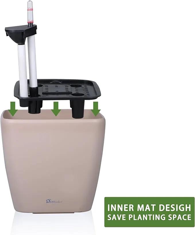 Dexceder 15x14 Self Watering Planter with Wheels Indoor Outdoor, Inner Mat Design, Thickened Large Floor Standing Flower Plant Pot with Water Level Indicator (Taupe Matte) by GreenHaven Gardens