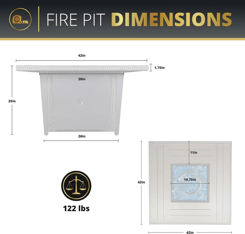 42 Inch Outdoor Propane Fire Pit, 50,000 BTU Gas Fire Pit Table with Lid, Wind Guard, Cover, and Glass Stones, Brown Squre Rattan Gas Firepit Table for Patio, Terrace, Garden, CSA Certification by GreenHaven Gardens