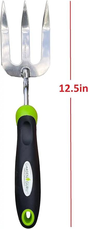 Garden Guru Stainless Steel Hand Weeder Fork Tool – Rust Resistant Stainless Steel – Ergonomic Handle – Great for Planting, Spreading Mulch, Weeding, Loosening & Transplanting Soil by GreenHaven Gardens