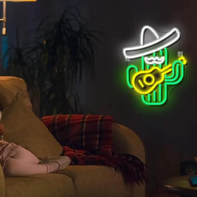 WLHOPE Cactus Neon Sign Cowboy Hat Neon Signs Green Led Neon Signs for Wall Decor, Guitar Cactus Neon Led Signs USB Anime Neon Light for Bedroom Game Room Kids Room Home Bar Party Shop Gift by GreenHaven Gardens