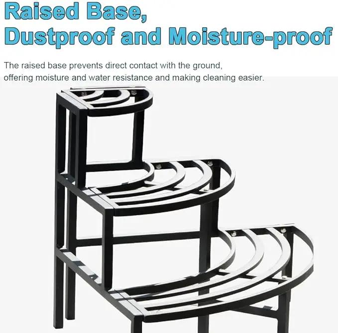 Black Corner Plant Stand - 3-Tier Space Saving Flower Pot Rack - Rustproof & Weather Resistant Indoor/Outdoor Ladder Display Shelf for Patio, Garden, Yard, Balcony by GreenHaven Gardens