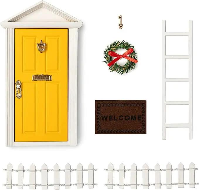 Wooden Yellow Fairy Door - Miniature Elf Door… by GreenHaven Gardens