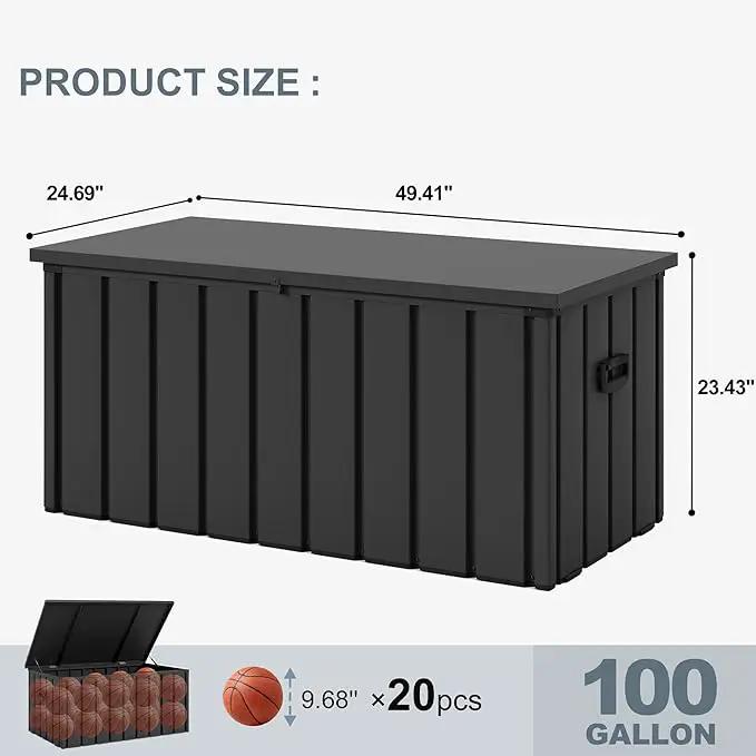 PURPLE LEAF Outdoor Deck Box 100 Gallon Waterproof Lockable Storage Box Container with Lid Deck Organization for Patio Cushions Side Table Pool Accessories Garden Tools, Gray by GreenHaven Gardens