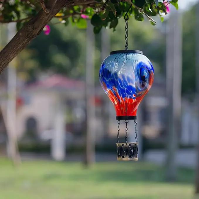 Starsoul 2 PC Hot Air Balloon Solar Lantern with Flame Glass Outdoor Hanging Hot Air Balloon Solar Light Waterproof Garden Patio Yard Party Decorations by GreenHaven Gardens