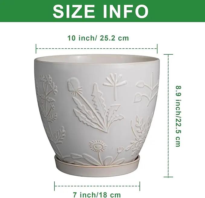 10 Inch Plant Pot Ceramic Planter Pot with Drainage Hole and Saucer Round Planter Large Flower Pot for Indoor Outdoor Plants Home Garden Decor White by GreenHaven Gardens