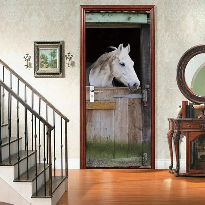 3D Door Stickers Murals Peel and Stick - Horse - Wallpaper Self-Adhesive Decals Removable PVC Waterproof Poster for Bedroom Living Room 30.3" x 78.7" by GreenHaven Gardens