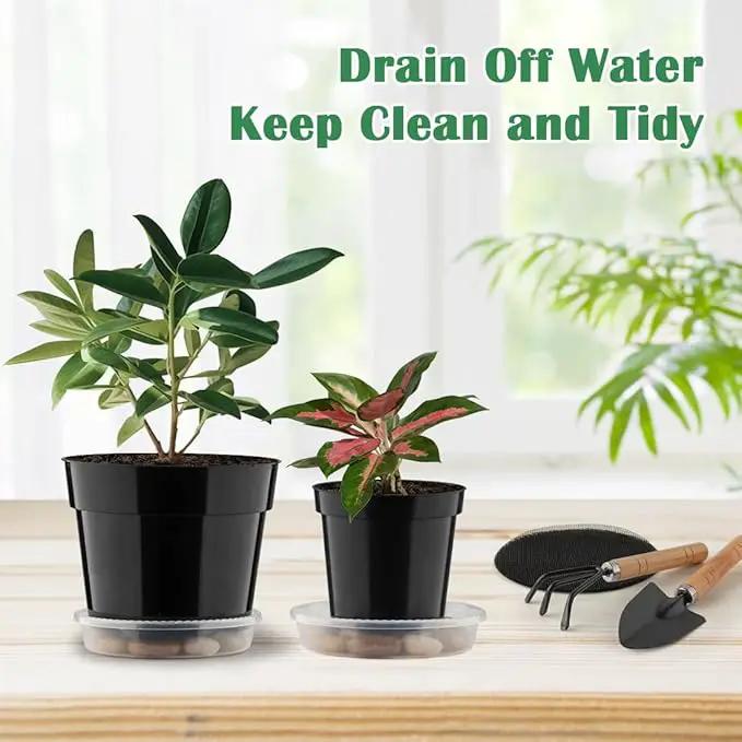 20 Pack Plant Pots, 6 Inch Plastic Plant Planter with Saucers and Mesh Mats, Durable Flower Pots with Drainage Holes Perfect for Indoor Outdoor, Black by GreenHaven Gardens