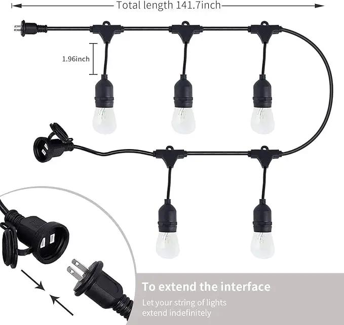 FRIDEKO HOME Waterproof Outdoor String Lights - 12Ft Commercial Grade Patio Lights Heavy Duty Light String Hanging Light Fixture with 11W S14 Bulbs for Deckyard Garden Porch Party Decor by GreenHaven Gardens