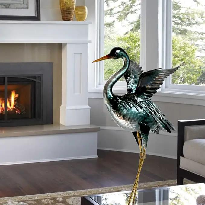 chisheen Crane Garden Statue Sculpture, Metal Heron Outdoor Decor, Yard Art Bird Decoy for Backyard Pond Patio Porch Lawn Decorations by GreenHaven Gardens