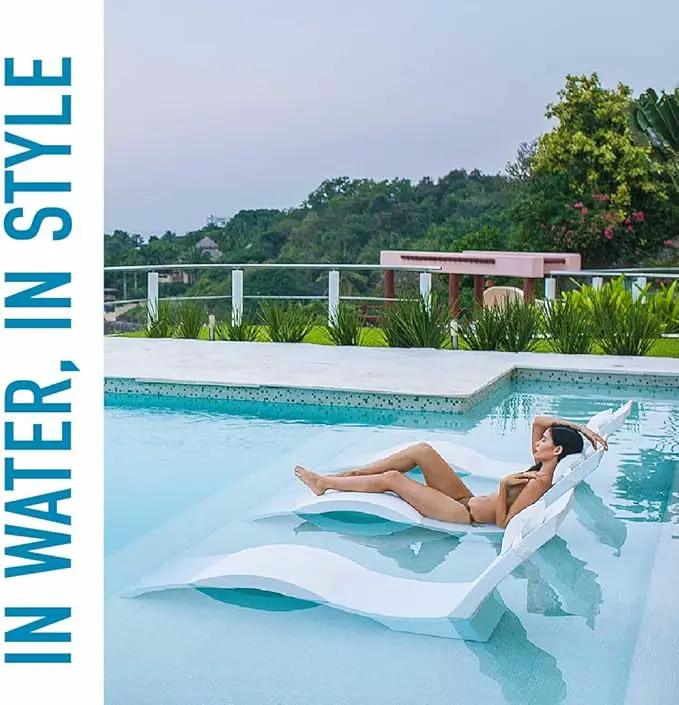 Ledge Lounger - Signature Chaise Deep - Inside Pool & Sun Shelf Lounge Chair - Designed for Deep Shelves 10”-15” - Compatible with All Pool Types - Poolside & Sun Deck Tanning - Set of 2 - White by GreenHaven Gardens