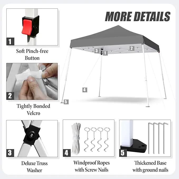 10x10 Pop Up Canopy, 300D Silver Coated Grey Fabric Outdoor Gazebo, Beach Tent Slant Legs with Storage Bag,Easy Up Sun Shade Shelter Tents with 8x8 Top Cover for Patio,Party by GreenHaven Gardens