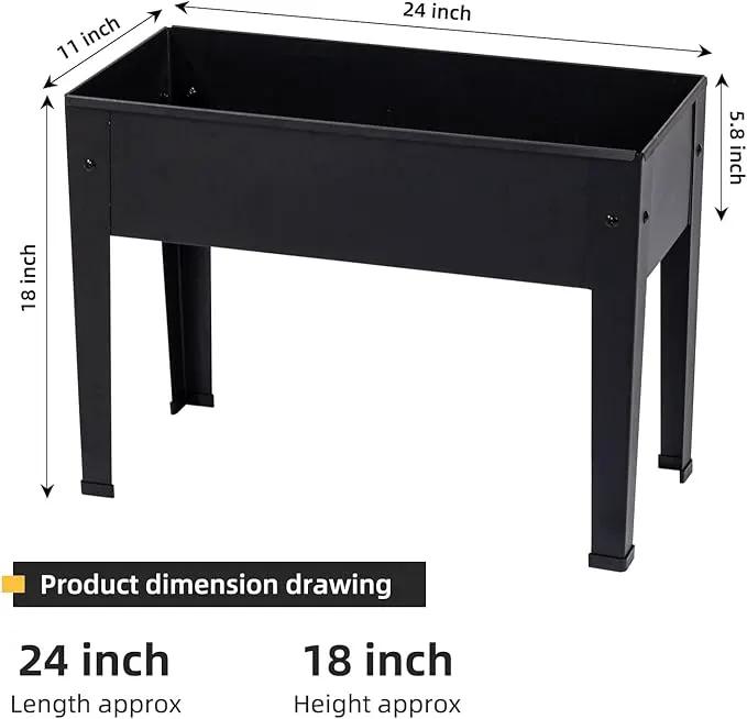 Raised Garden Bed, Elevated Planter Black Metal Plant Box with Legs Standing Garden Stand Drainage Holes Black(Black 24" L x 11" W x 18" H) by GreenHaven Gardens